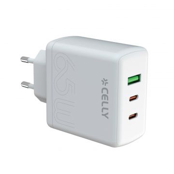 Celly Oplader/snellader USB-A + 2x USB-C 65W wit