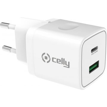 Celly Oplader/snellader USB-A + USB-C 20W wit