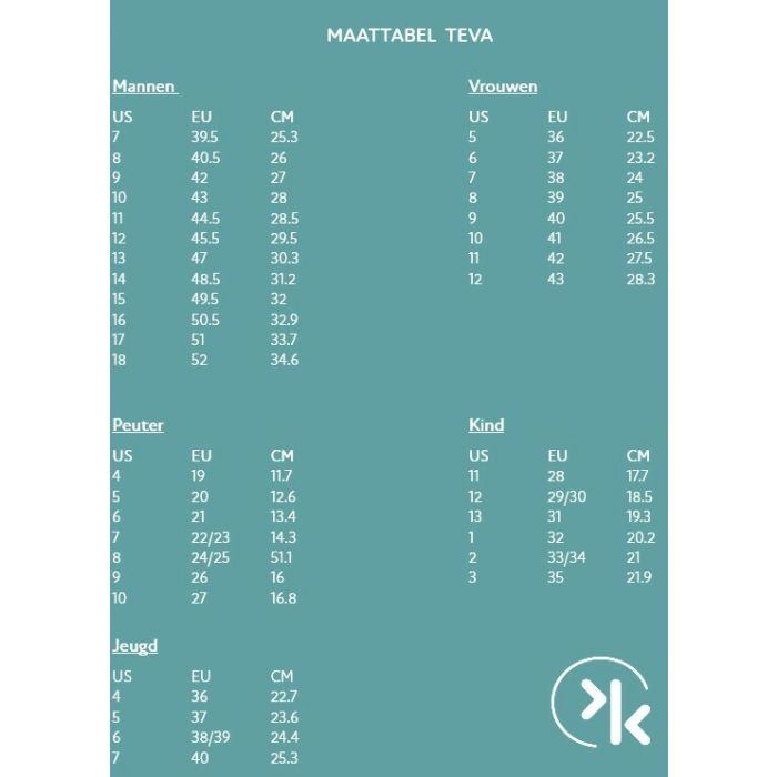 Maattabel teva kind outlet